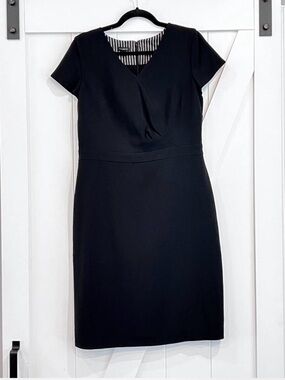 Talbots Black Sheath Dress Womens Size 8 Faux Wrap V-Neck Career Office Cocktail